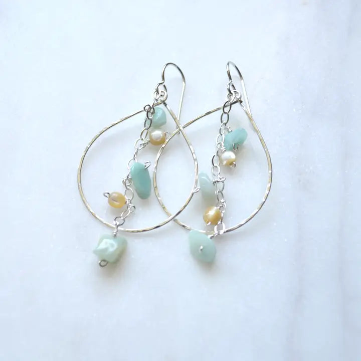 Amazonite & MOP Teardrop Earrings - Zinnias Gift Boutique