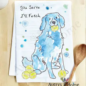 You Serve, I&#39;ll fetch dog &amp; Tennis funny Kitchen Dish Towel - Zinnias Gift Boutique