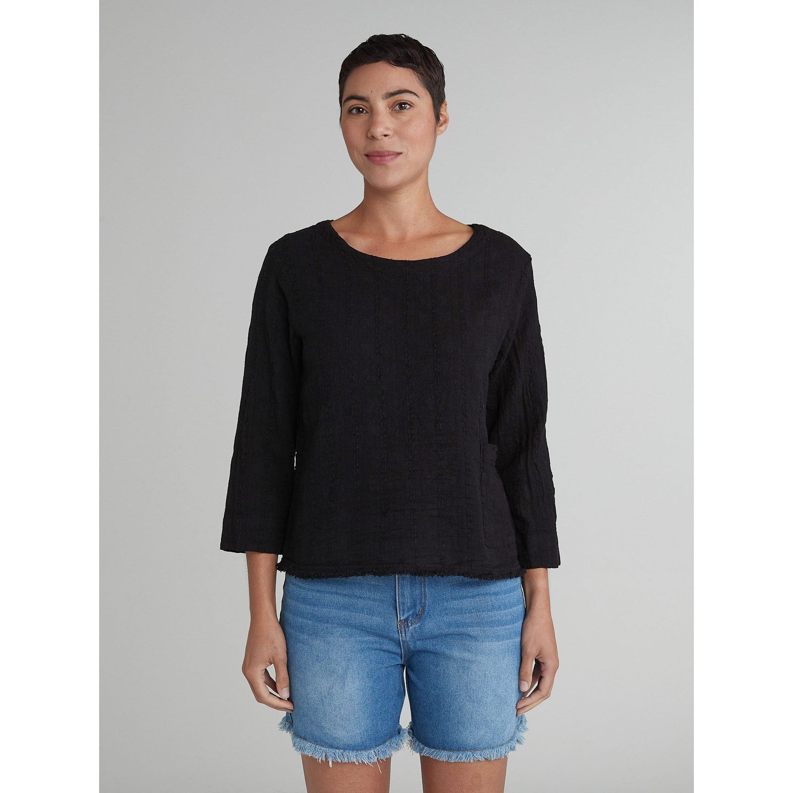 Pocket 3/4 Sleeve Shell - Black - Zinnias Gift Boutique