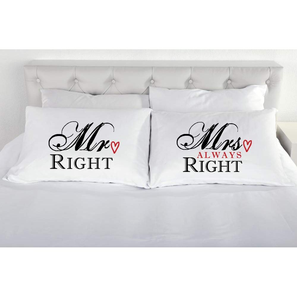 Pillow Cases Mr Right Mrs Always Right Set - Zinnias Gift Boutique