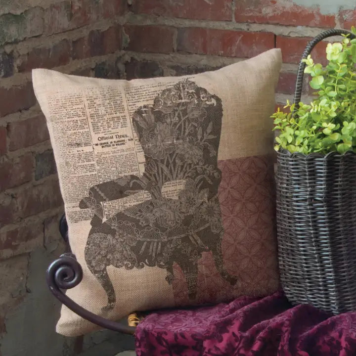 Vintage Silhouettes Chair 18x18 Pillow Cover Natural - Zinnias Gift Boutique