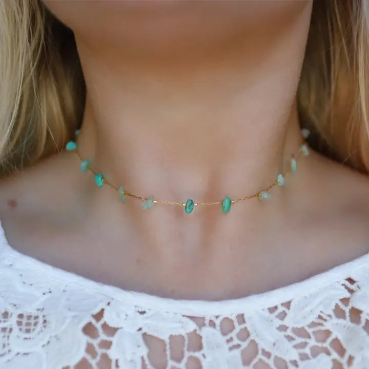 Green Aventurine & Gold Chain Choker Necklace