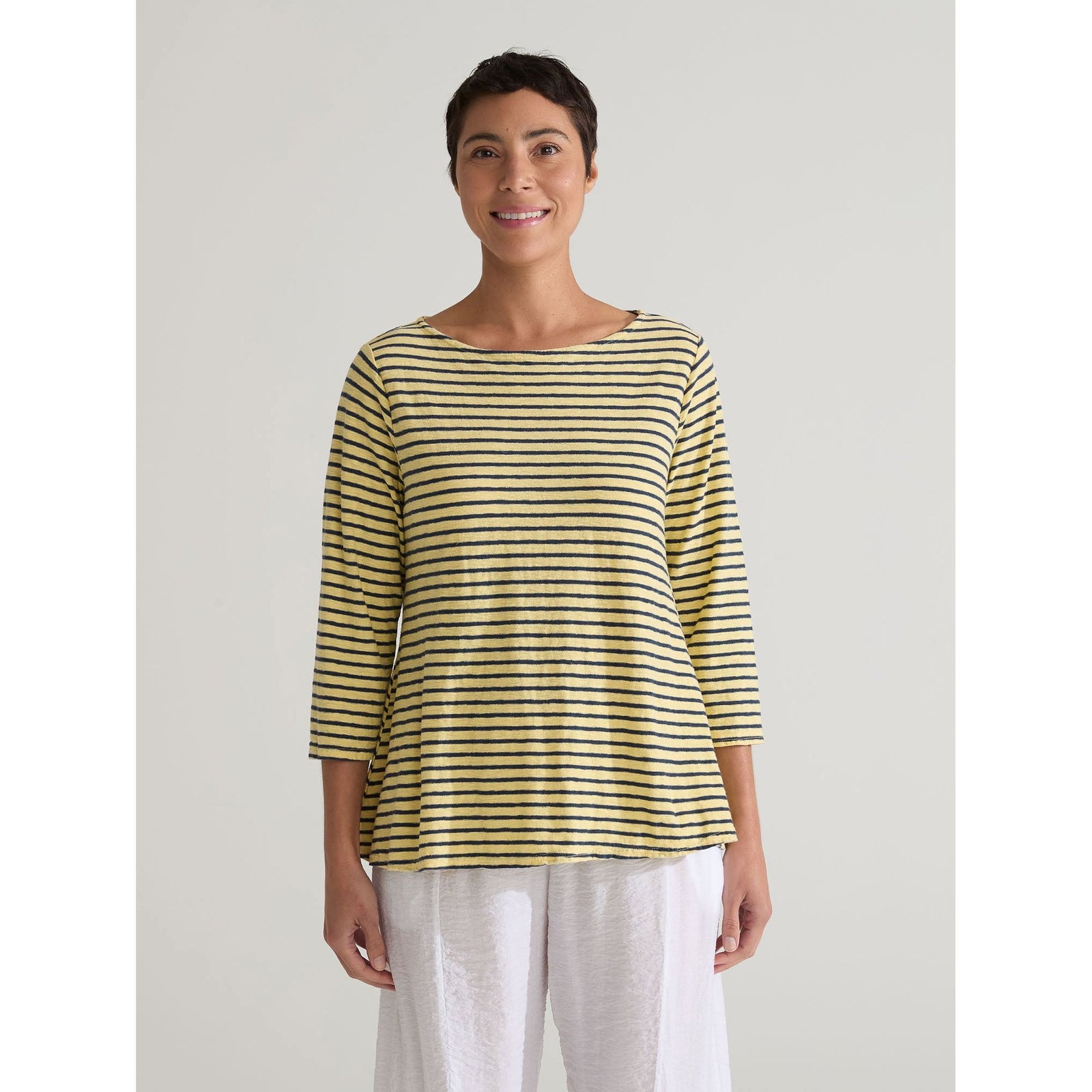 3/4 Sleeve Aline Stripe Boatneck - Zinnias Gift Boutique