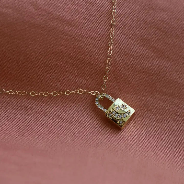 Celestial Lock Charm Necklace - Zinnias Gift Boutique
