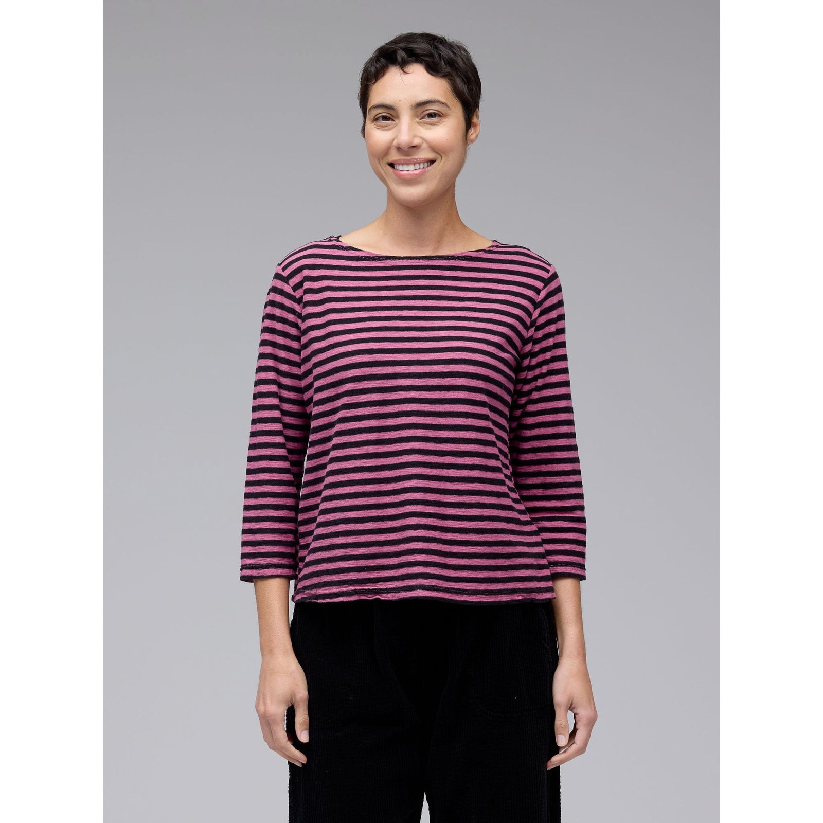 Striped 3/4 Sleeve Boatneck Tee - Zinnias Gift Boutique