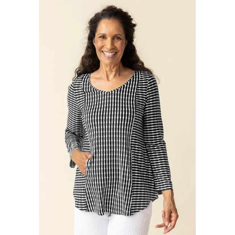 Uptown Stripe Angled Pocket Tunic - Rain - Zinnias Gift Boutique