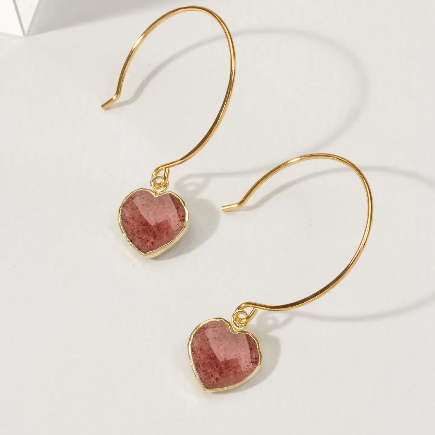 Conversation Heart Ear Wire - Strawberry Quartz - Zinnias Gift Boutique