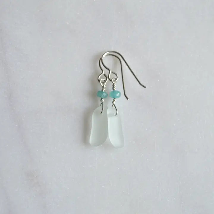 Tiny Sea Foam Glass Earrings - Sterling Silver - Zinnias Gift Boutique