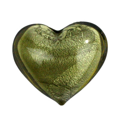 Venetian Glass Heart - Olive/Gold - Zinnias Gift Boutique
