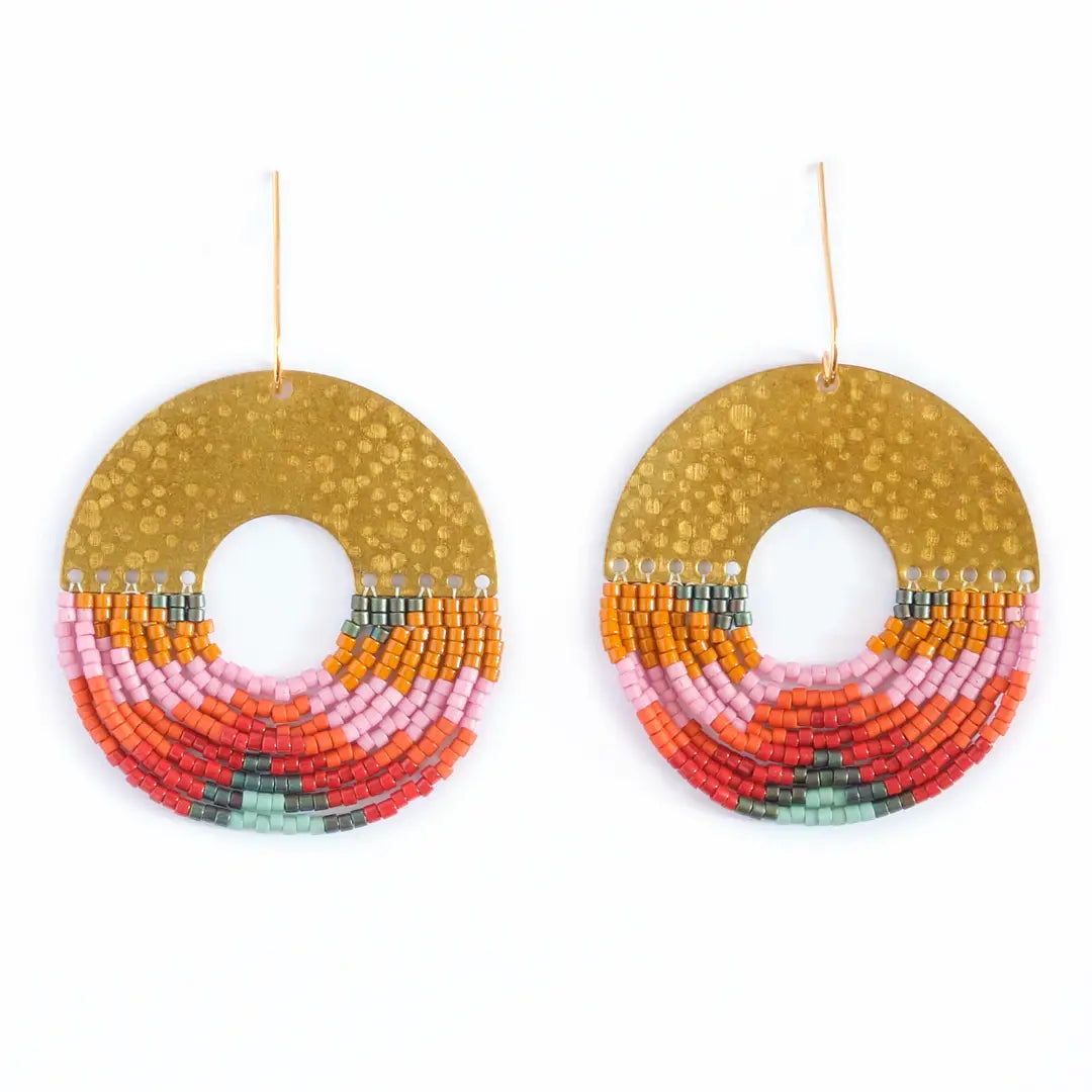 Beaded Handwoven Organic Circluar Fringe Earring - Lilac - Zinnias Gift Boutique