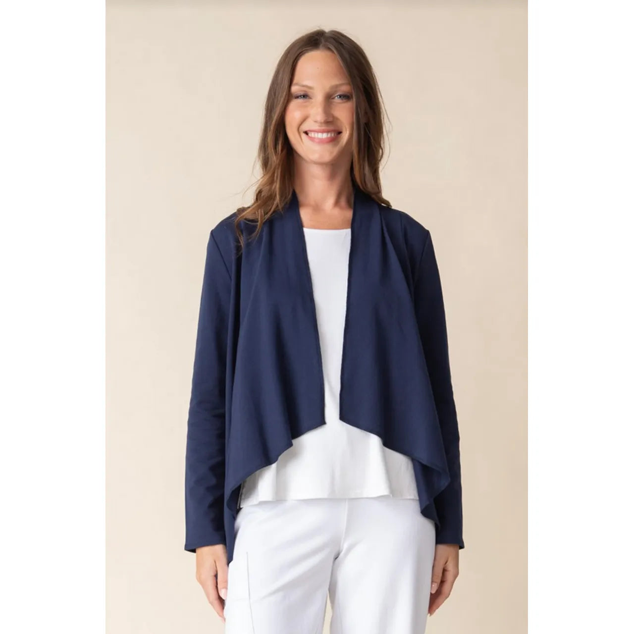 French Terry Drape Front Jacket - Navy - Zinnias Gift Boutique