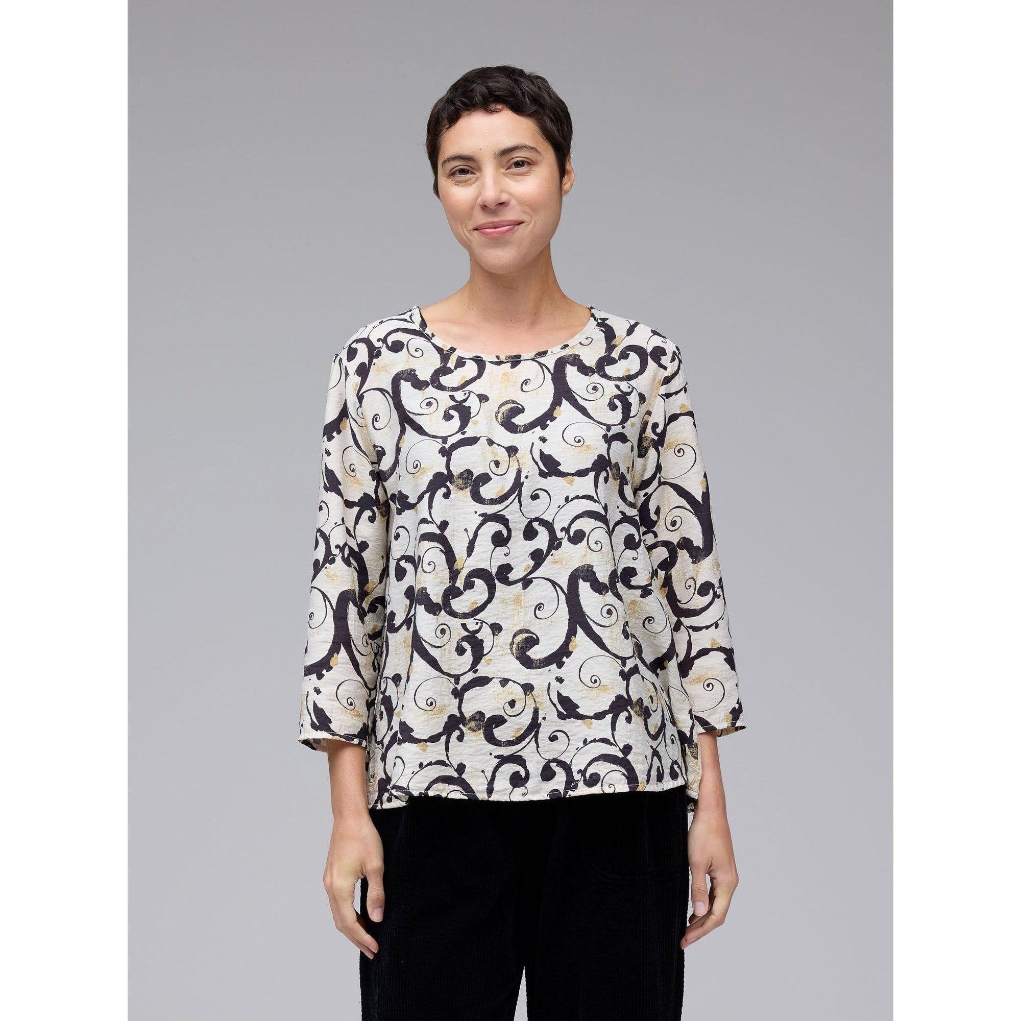 3/4 Sleeve Swirl Aline Top - Moonbeam - Zinnias Gift Boutique