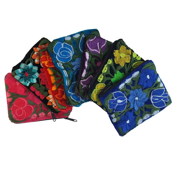 Embroidered Floral Velvet Coin Purse Pouch