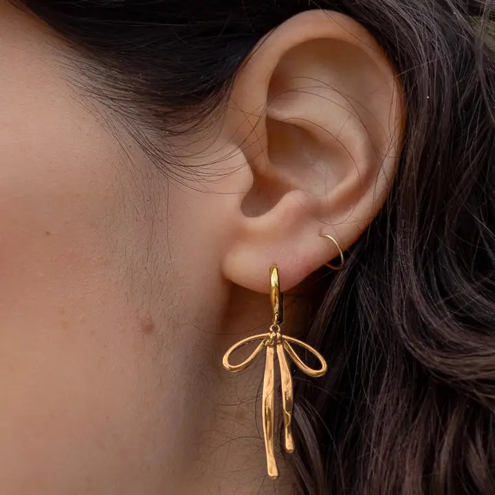 Bad To the Bow Hoops in Gold - Zinnias Gift Boutique