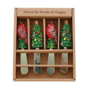 Set of 4 Cheese and Butter - Cardinals & Christmas Trees - Zinnias Gift Boutique