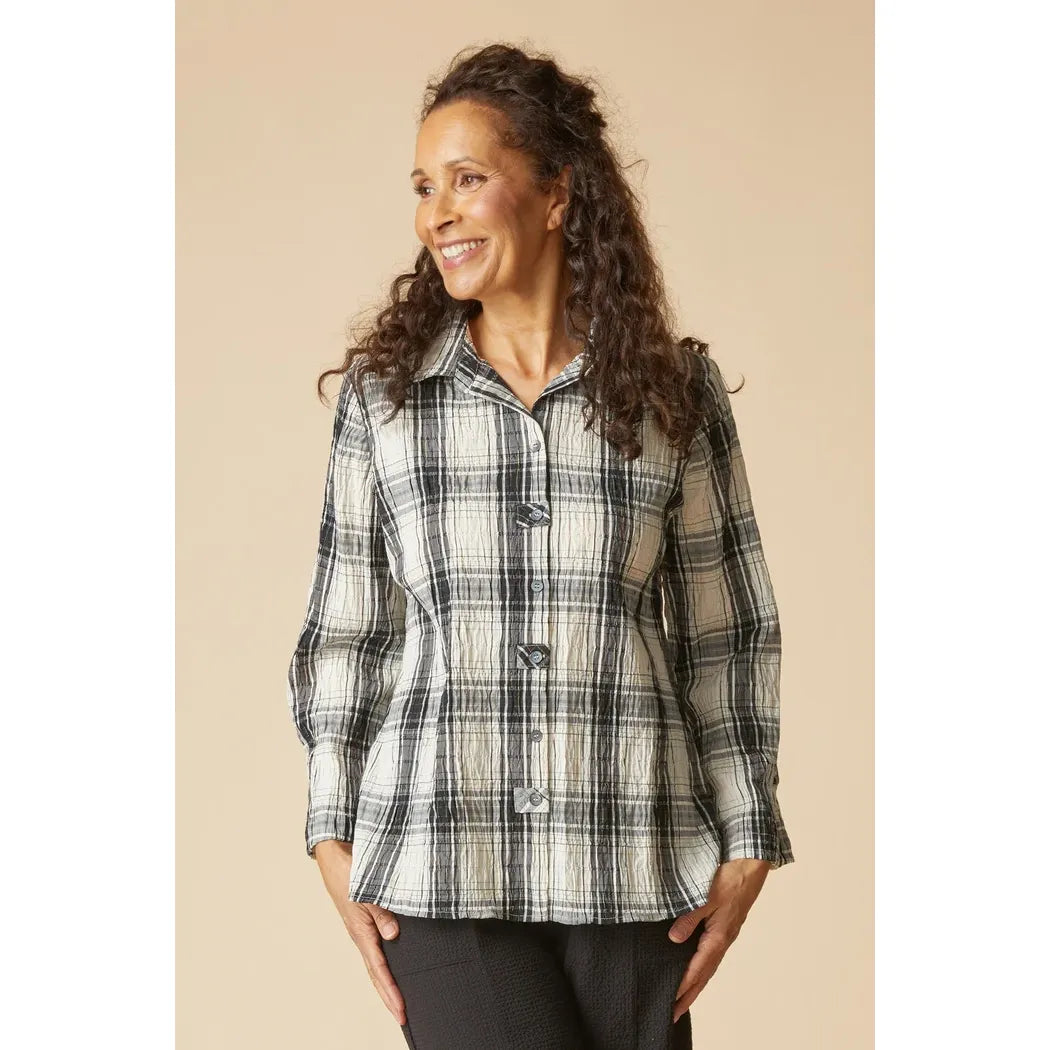 Crinkle Windowpane Tab Shirt - Zinnias Gift Boutique