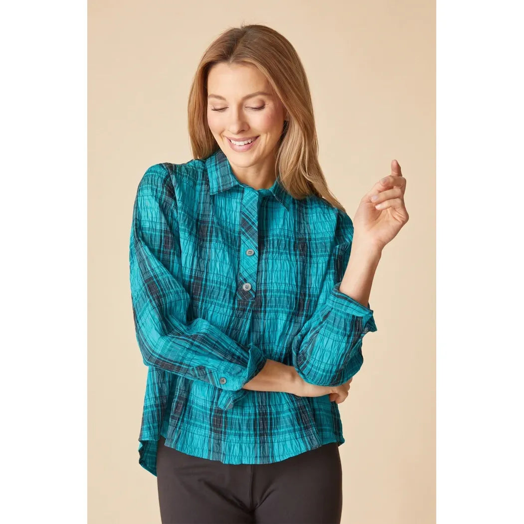 Crinkle Windowpane Chill Pullover - Zinnias Gift Boutique