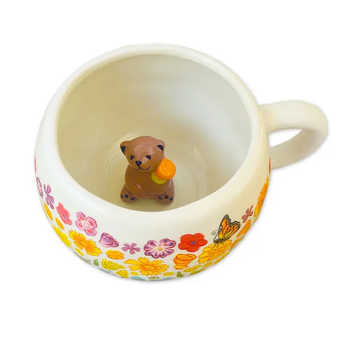 Rainbow Floral Mug with Bear Surprise - Zinnias Gift Boutique