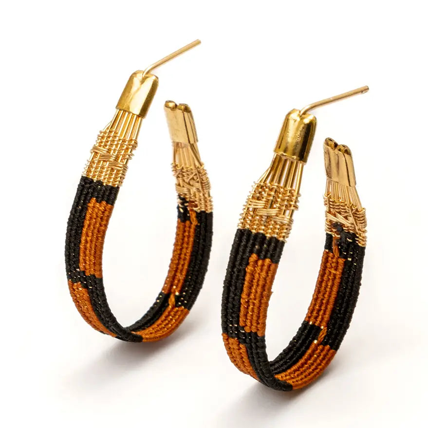 Handwoven Wire and Cord Zoka Hoop Earring - Zinnias Gift Boutique