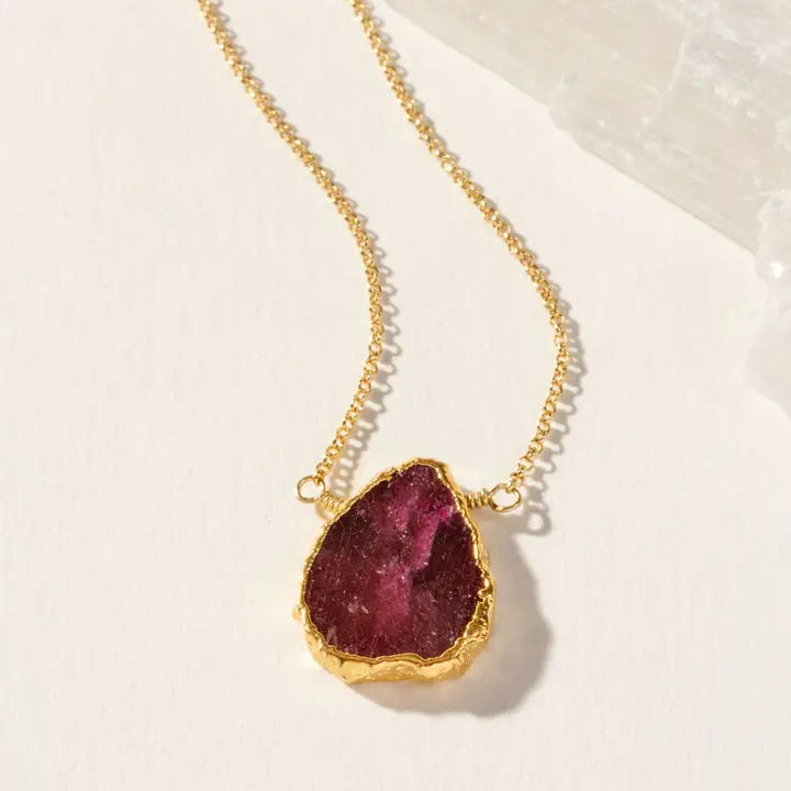 Earth, Wind and Fire Genuine Stone Necklace Gold - Ruby