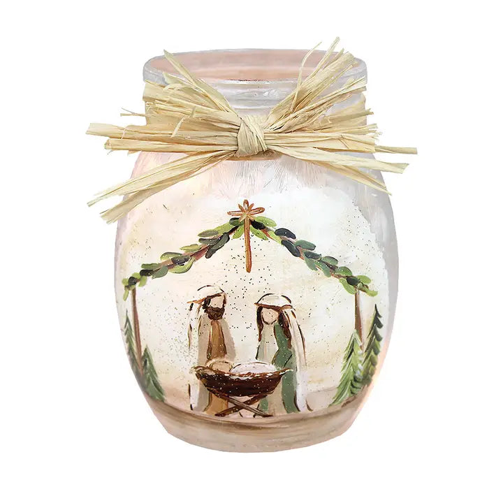 Nativity Pre-Lit Glass w/ Garland - Zinnias Gift Boutique