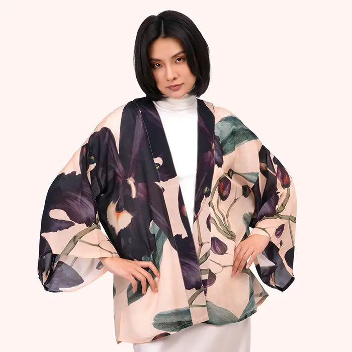 Midnight Orchid Short Kimono Jacket - Zinnias Gift Boutique