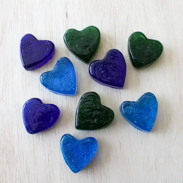 Recycled Glass Hearts - Zinnias Gift Boutique