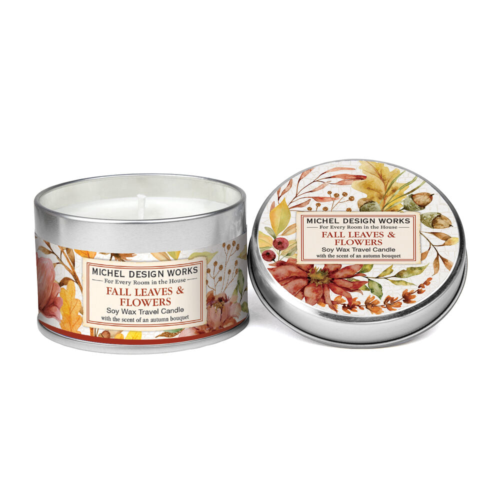 Fall Leaves &amp; Flowers Candle Tin