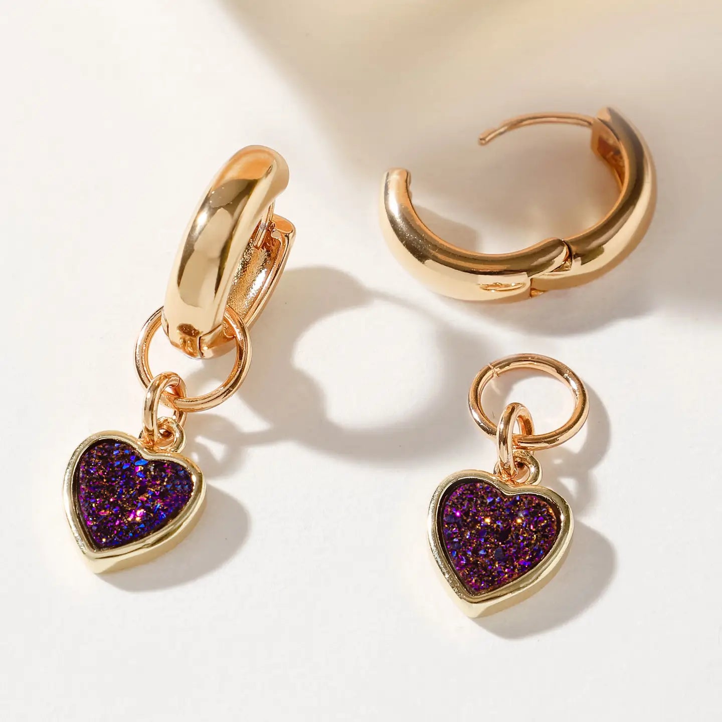 Huggie Hoop Earring Gold - Plum Druzy - Zinnias Gift Boutique