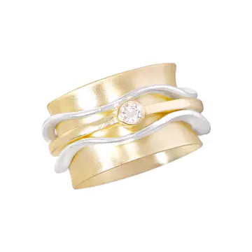 Cz Wave Band Spinner Ring