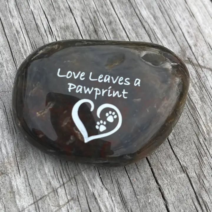 Pet Memento Rock-Love Leaves A Pawprint - Zinnias Gift Boutique