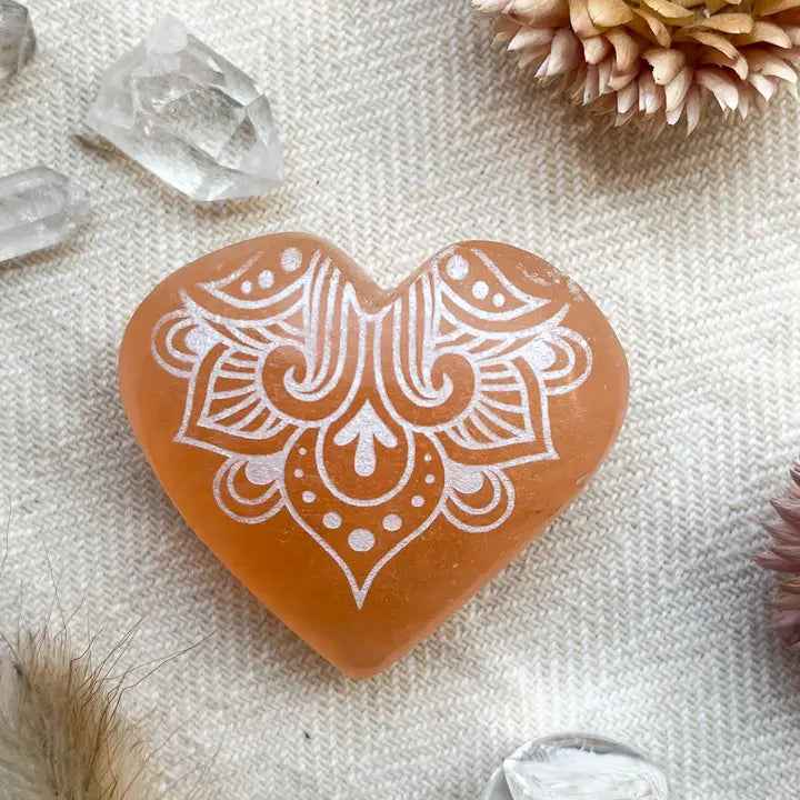 Peach Selenite Heart Crystal - Zinnias Gift Boutique