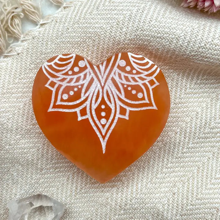 Peach Selenite Heart Crystal - Zinnias Gift Boutique
