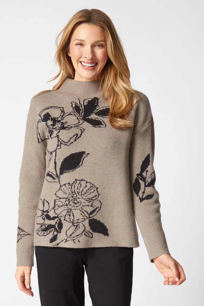 Floral Foliage Intarsia Sweater - Driftwood