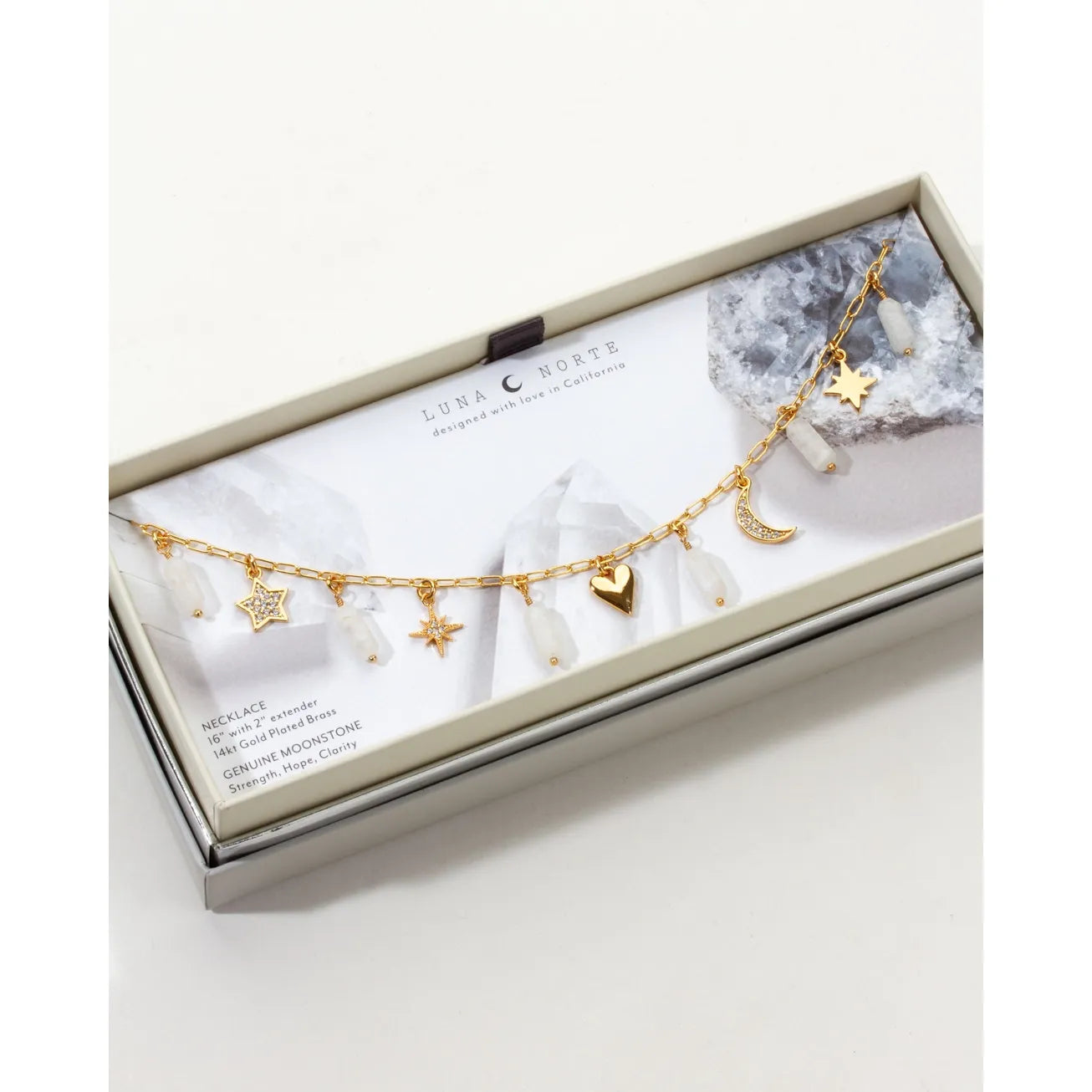 Stardust Charm Necklace- Moonstone - Zinnias Gift Boutique