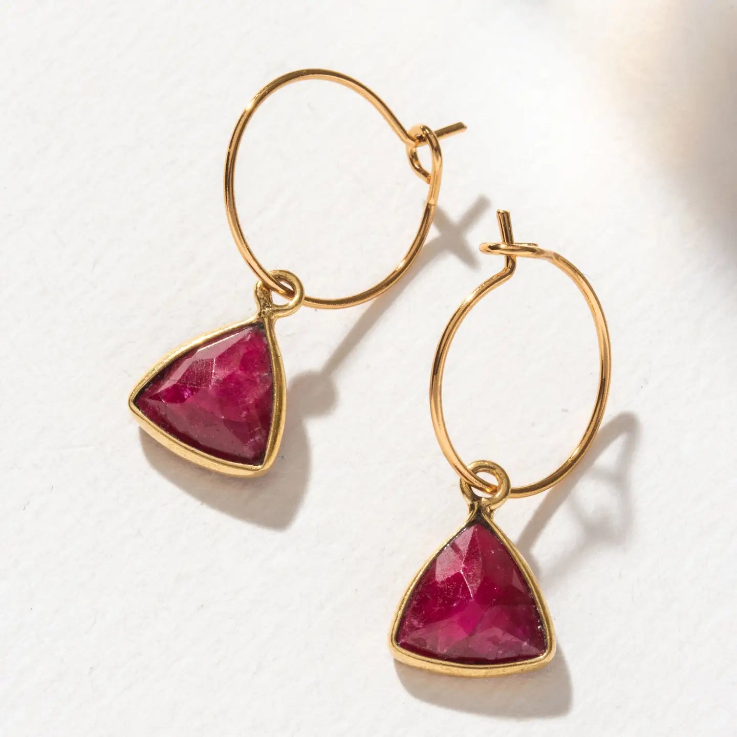 Triangle Mini Hoop Earrings - Ruby - Zinnias Gift Boutique