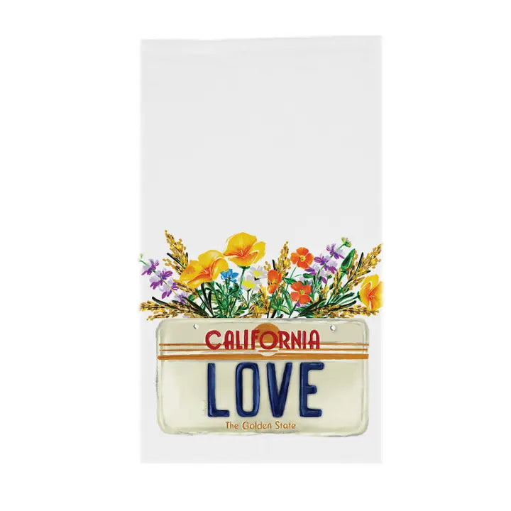 California Love Wildflower License Plate Tea Towel - Zinnias Gift Boutique