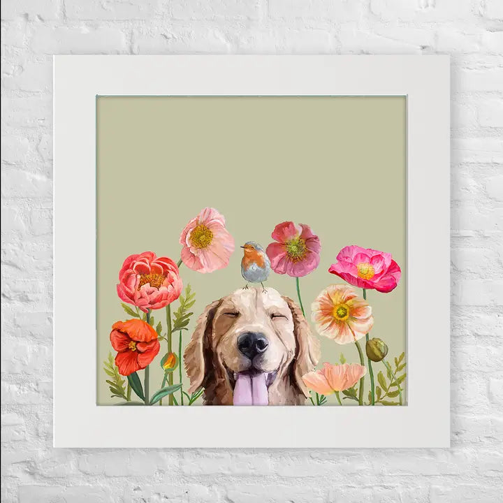 Dogs and Birds - Golden Happy Square™ - Zinnias Gift Boutique