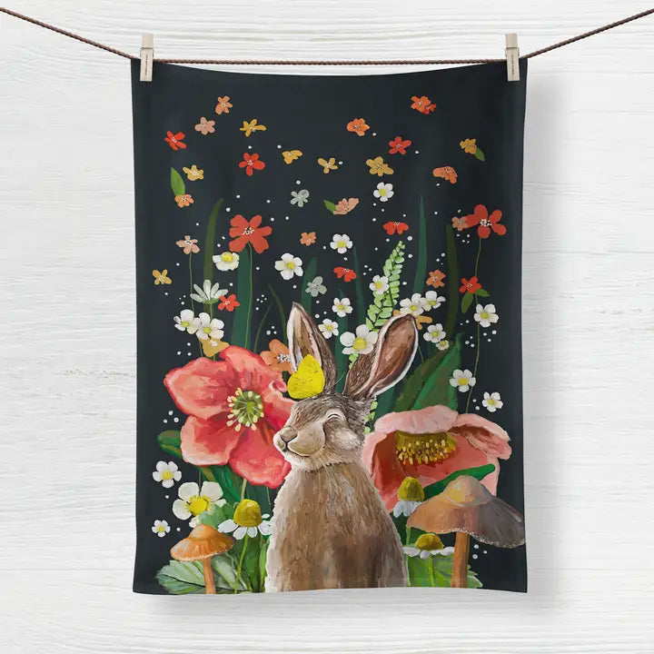 Happy Floral Bunny Tea Towel - Zinnias Gift Boutique