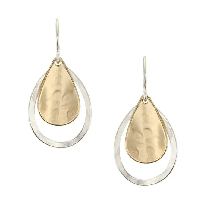Curved Teardrop and Teardrop Rings Wire Earrings