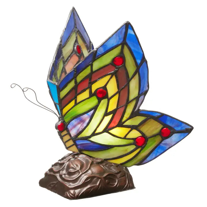 9.5"H Luella Red Butterfly Wings Stained Glass Accent Lamp - Zinnias Gift Boutique