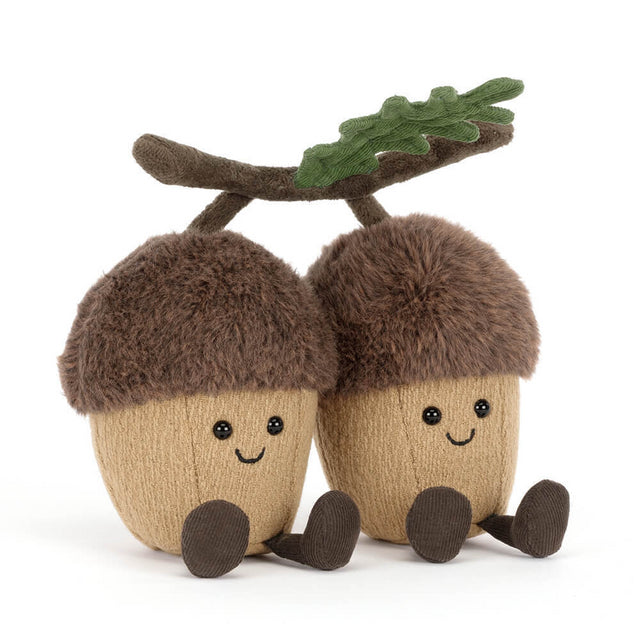 Jellycat Amuseables Ort & Tum Acorns stuffed animals, soft plush toys with cute acorn design and friendly faces.