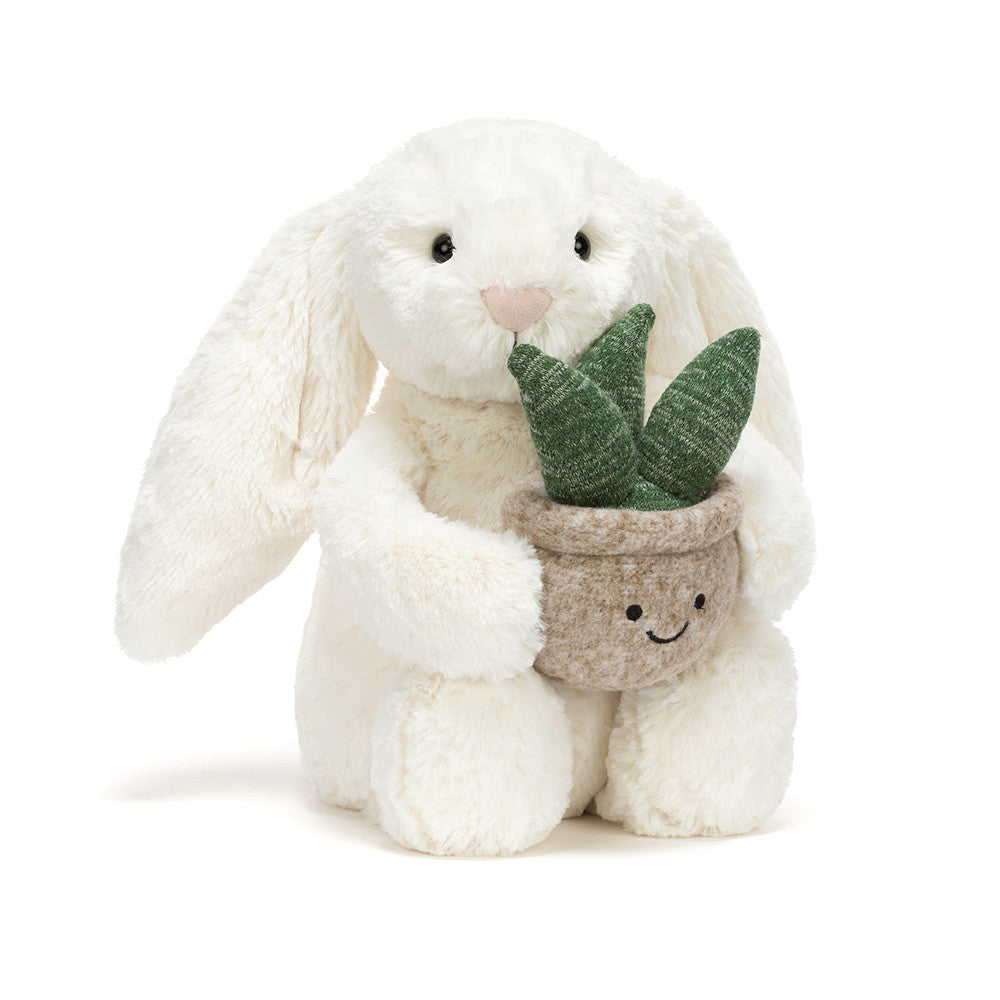 Cream Bunny with Plant - Zinnias Gift Boutique