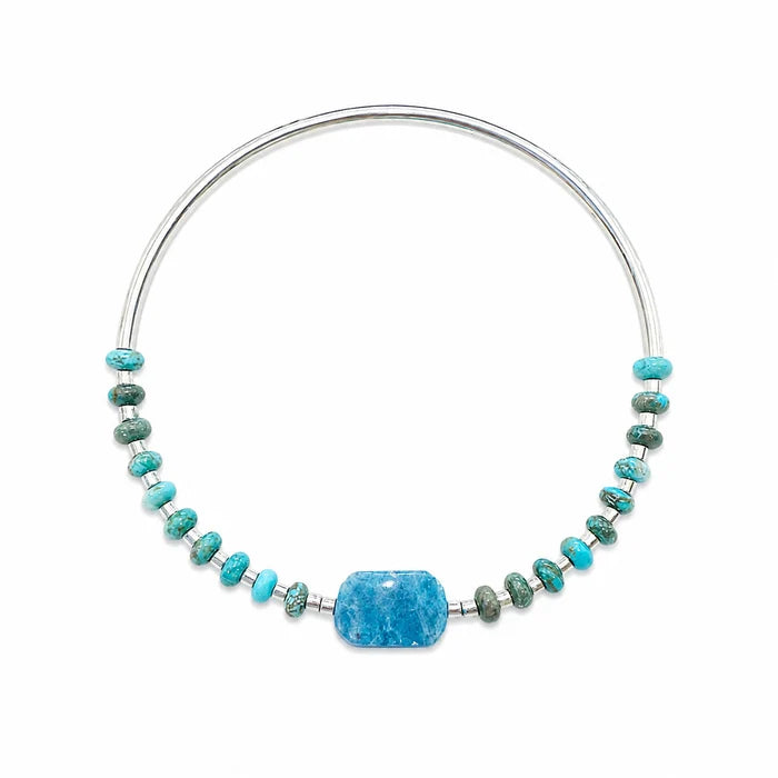 Apatite & Turquoise Stretch Bangle Bracelet - Silver - Zinnias Gift Boutique