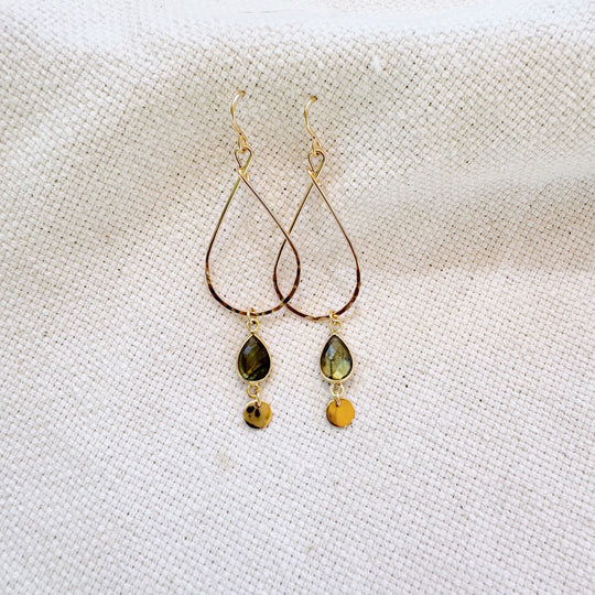 Sunburst Labradorite Dangle Hoop Earrings - Zinnias Gift Boutique