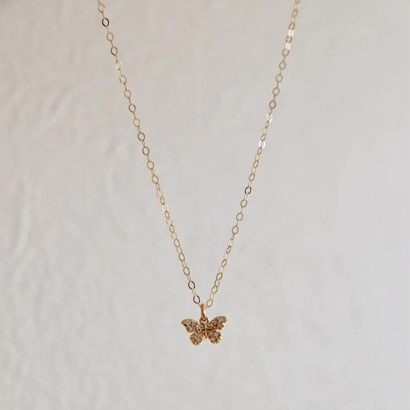 Miniature CZ Butterfly 16'' Necklace - Zinnias Gift Boutique