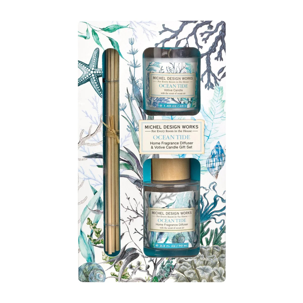 Ocean tide Home Fragrance Diffuser &amp; Votive Candle Gift Set - Zinnias Gift Boutique