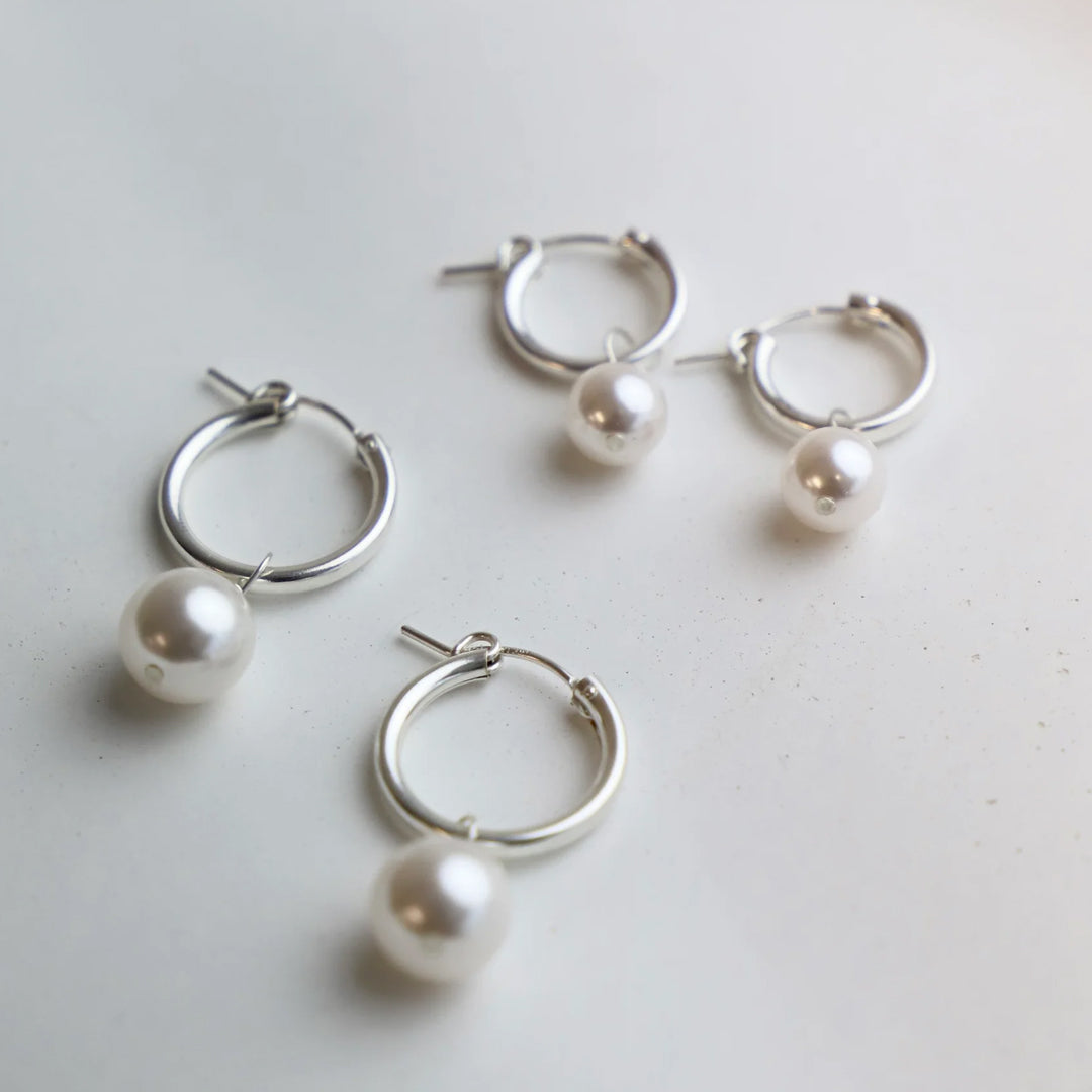 Audrey Pearl Hoop Earring Silver - Zinnias Gift Boutique