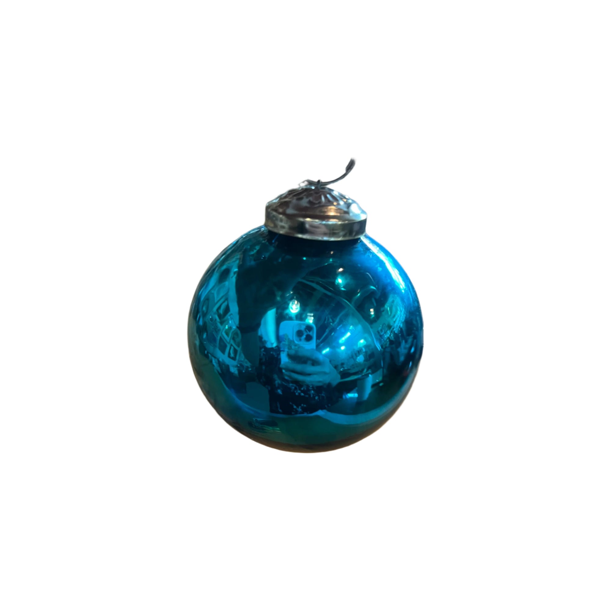 Turquoise Glass Orb Ornament - Zinnias Gift Boutique