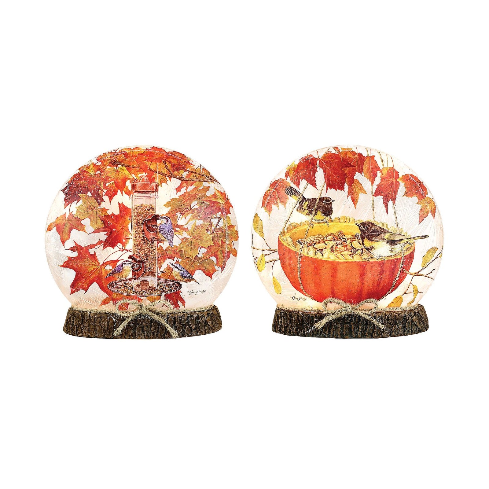 Fall Birds Feeding orb prelit - Zinnias Gift Boutique